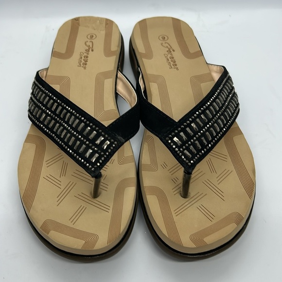Women's Black beaded Sandals Forever Comfort Size 9 - Picture 2 of 8